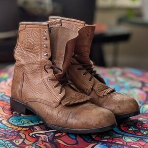 VTG Ariat Heritage Lacer Men's Tan Leather Boots Size US 11.5 ATS Equipped USA